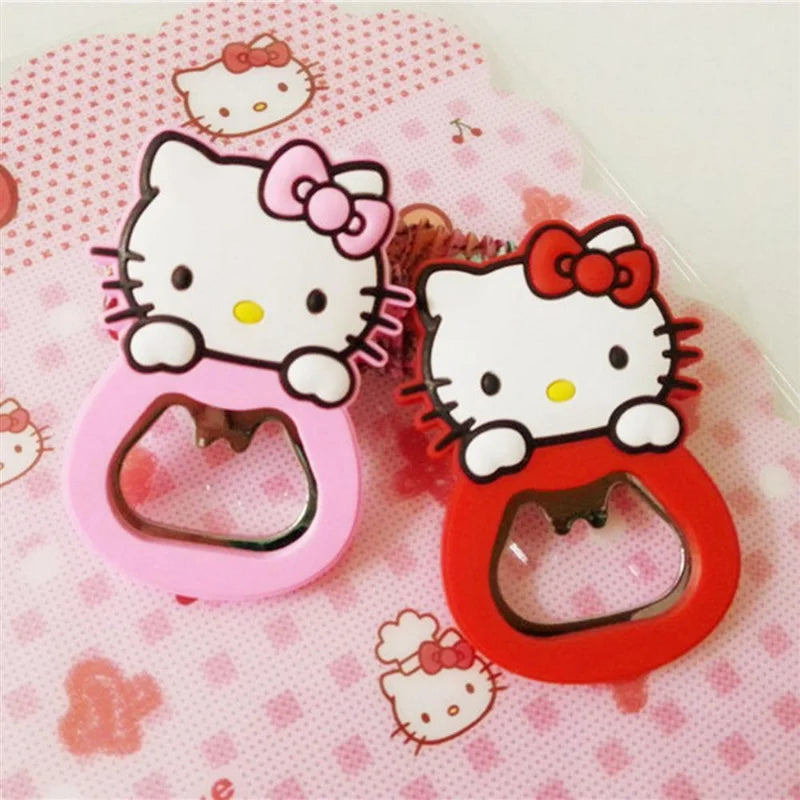 Sanrio Hello Kitty Silicone Wine Opener and My Melody Fridge Magnet Set - Cute Pink Heart Design